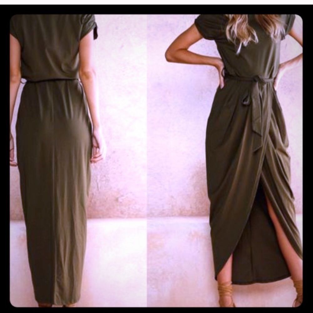 Hi lo army green maxi dress